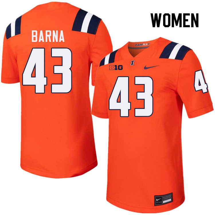 Women #43 Joe Barna Illinois Fighting Illini College Football Jerseys Stitched-Orange